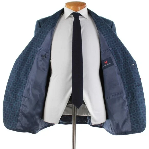 Cardinal of Canada NWT 100% Wool Sport Coat Size 44R US In Blues w/ Teal Plaid